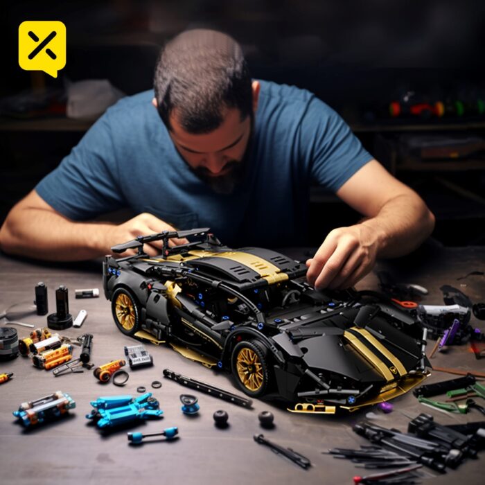 BRZXPROE Building Block Car - Sleek Black & Golden Sports Car Model, Easy-to-Assemble Mechanical Speed Vehicle, Perfect Gift for Birthdays, Christmas, Halloween, Thanksgiving & New Year