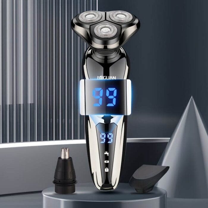 MIGUAN 3-in-1 Electric Razor for Men - USB Rechargeable, Portable Shaver with Nose Hair Trimmer & 3D Floating Blade, Digital Display