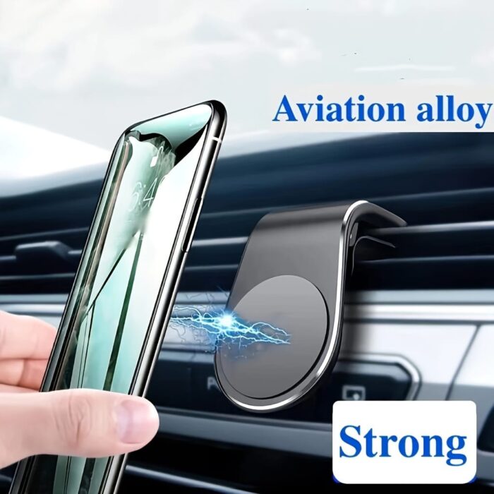 L-Shaped Universal Air Vent Metal Car Phone Mount, Aluminum Alloy, Magnetic, Rust Resistant, with Air Conditioner Outlet Mounting Type for Car
