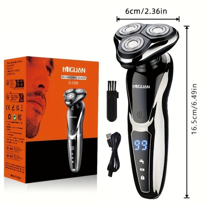 MIGUAN 3-in-1 Electric Razor for Men - USB Rechargeable, Portable Shaver with Nose Hair Trimmer & 3D Floating Blade, Digital Display