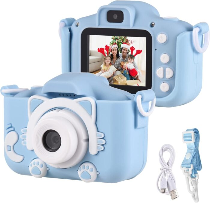 Cámara para Niños con Correa 1080P 2,0 Pulgadas Azul Gato