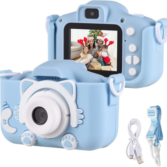 Cámara para Niños con Correa 1080P 2,0 Pulgadas Azul Gato
