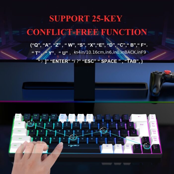 HXSJ - Nuevo teclado Gamming con cable de película fina, separación de teclas USB-C, retroiluminación RGB de 68 teclas, adecuado para gaming profesional, oficina, blanco y negro