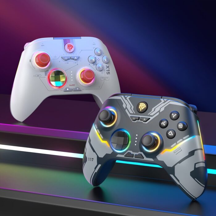 EASYSMX Wireless PC Gaming Controller with Hall Joysticks, Triggers, RGB Lighting, Rumble, Rechargeable Lithium Polymer Battery - Plug and Play for Windows PC, Android, Steam, Switch - Ergonomic Design with Anti-Slip Grips