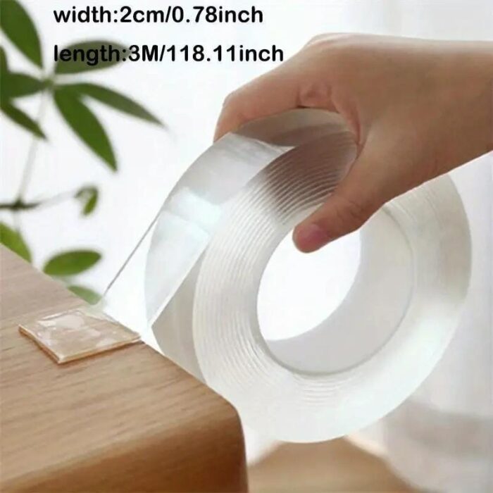 Reusable & Washable Nano Double-Sided Tape - Transparent, Multi-Purpose Adhesive for Home, Kitchen, Bathroom, Office & Car Use