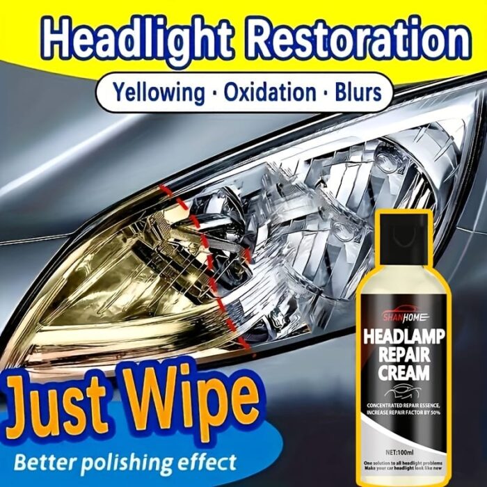 100ml Car Headlight Restoration Kit - Crystal Clear Coating for Enhanced Shine & Scratch Repair, Anti-Yellowing Treatment for Headlights, PE Material