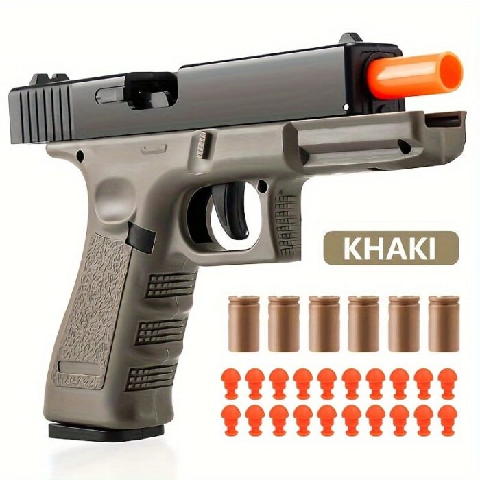 Automatic Pistol with Ejecting Shell and Automatic Rebound, Semi-Automatic Handgun for Boys and Teens 14+, Perfect for Halloween, Christmas, Birthday Gifts - Includes Soft Rubber Bullets, Plastic Material, Mixed Color