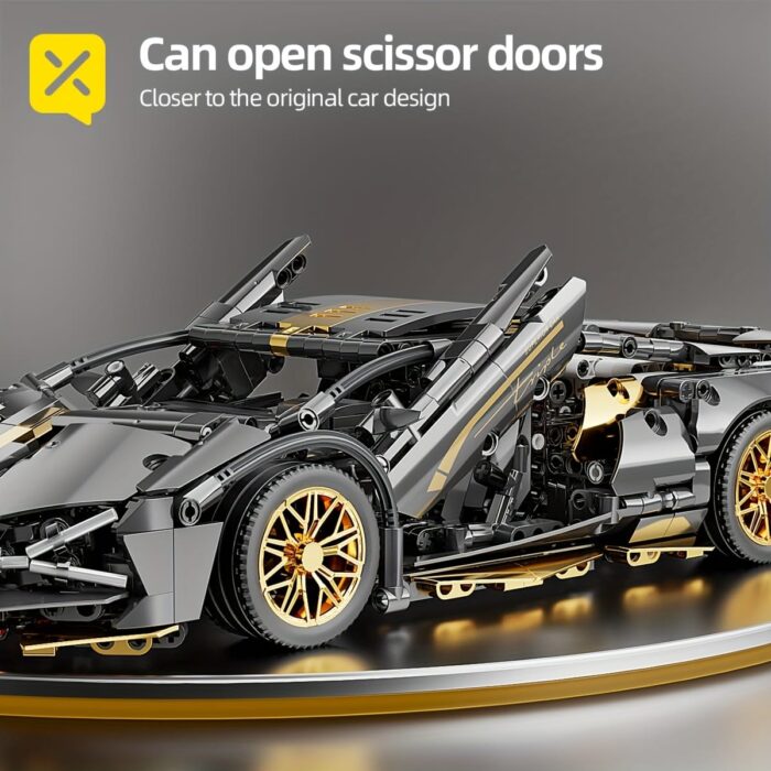 BRZXPROE Building Block Car - Sleek Black & Golden Sports Car Model, Easy-to-Assemble Mechanical Speed Vehicle, Perfect Gift for Birthdays, Christmas, Halloween, Thanksgiving & New Year