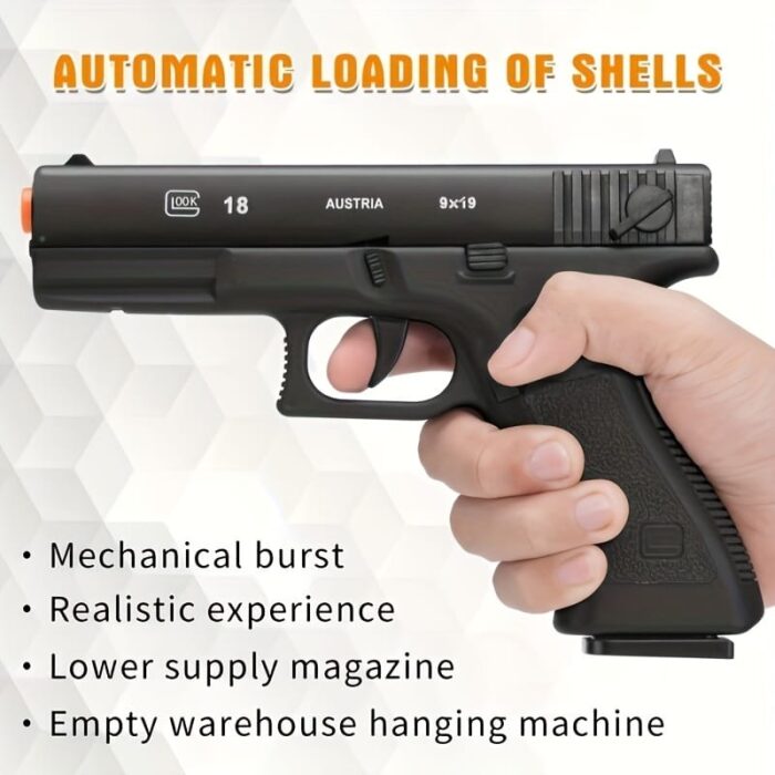 Automatic Pistol with Ejecting Shell and Automatic Rebound, Semi-Automatic Handgun for Boys and Teens 14+, Perfect for Halloween, Christmas, Birthday Gifts - Includes Soft Rubber Bullets, Plastic Material, Mixed Color