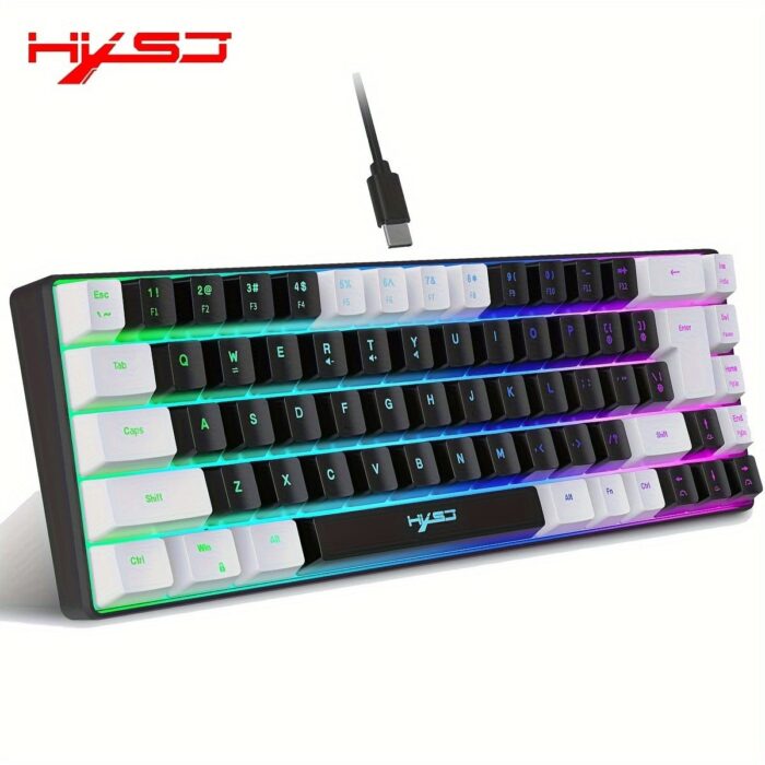 HXSJ - Nuevo teclado Gamming con cable de película fina, separación de teclas USB-C, retroiluminación RGB de 68 teclas, adecuado para gaming profesional, oficina, blanco y negro