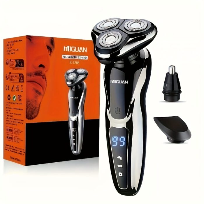 MIGUAN 3-in-1 Electric Razor for Men - USB Rechargeable, Portable Shaver with Nose Hair Trimmer & 3D Floating Blade, Digital Display