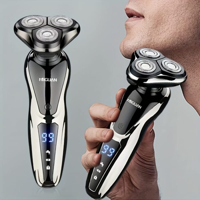 MIGUAN 3-in-1 Electric Razor for Men - USB Rechargeable, Portable Shaver with Nose Hair Trimmer & 3D Floating Blade, Digital Display