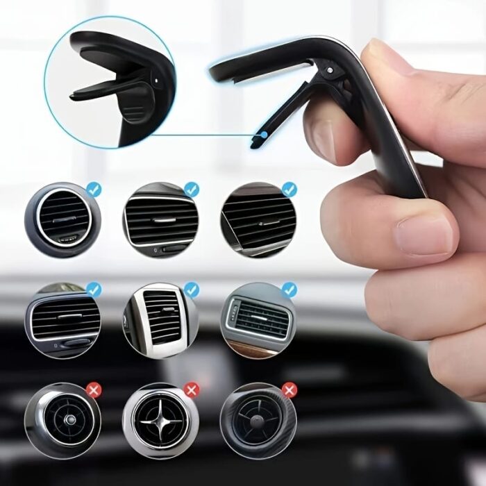 L-Shaped Universal Air Vent Metal Car Phone Mount, Aluminum Alloy, Magnetic, Rust Resistant, with Air Conditioner Outlet Mounting Type for Car