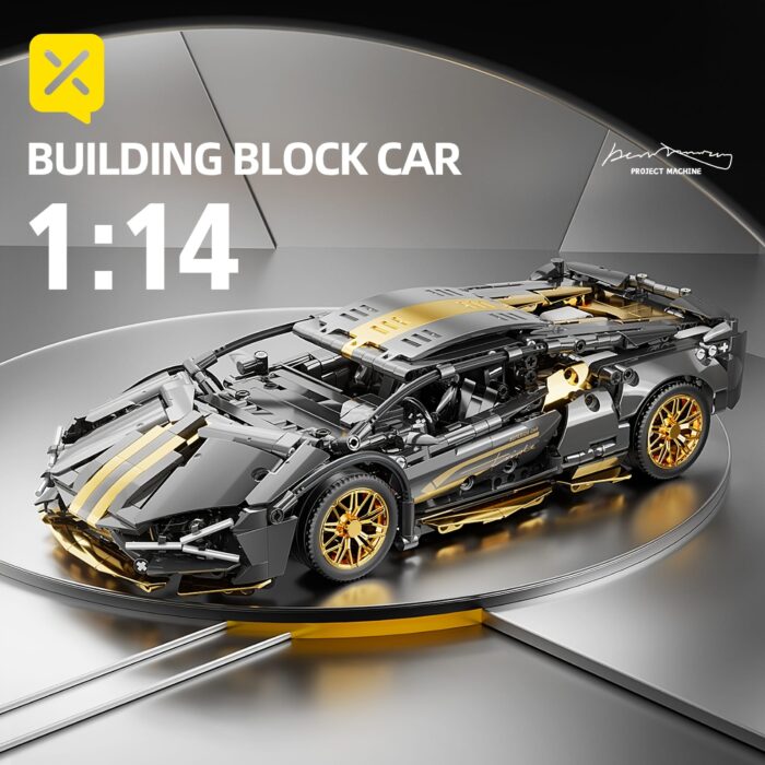 BRZXPROE Building Block Car - Sleek Black & Golden Sports Car Model, Easy-to-Assemble Mechanical Speed Vehicle, Perfect Gift for Birthdays, Christmas, Halloween, Thanksgiving & New Year
