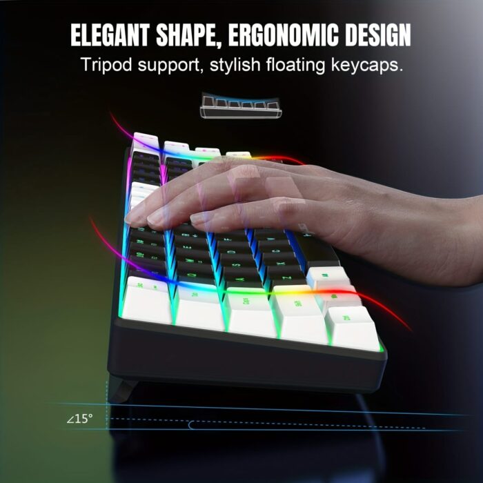 HXSJ - Nuevo teclado Gamming con cable de película fina, separación de teclas USB-C, retroiluminación RGB de 68 teclas, adecuado para gaming profesional, oficina, blanco y negro