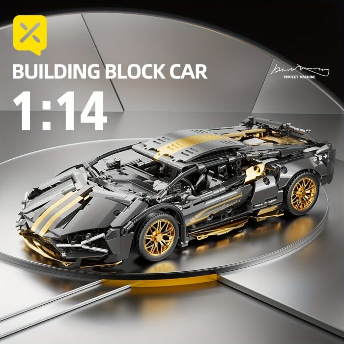 BRZXPROE Building Block Car - Sleek Black & Golden Sports Car Model, Easy-to-Assemble Mechanical Speed Vehicle, Perfect Gift for Birthdays, Christmas, Halloween, Thanksgiving & New Year