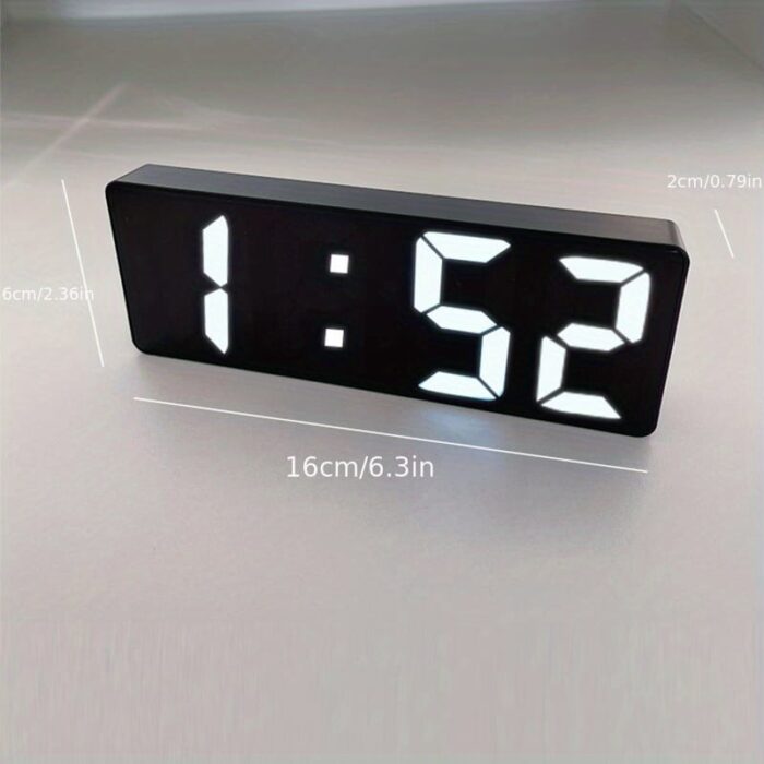 5e8aab8a-0a9b-11ee-96bc-0a580a698dd1.jpg 1pc Latest Digital Clock, LED Alarm Clock For Bedroom, Electronic Desktop Clock With Temperature Display, Adjustable Brightness, 12/24 Hours, Hour Clock For Bedroom (No Battery And Adapter)