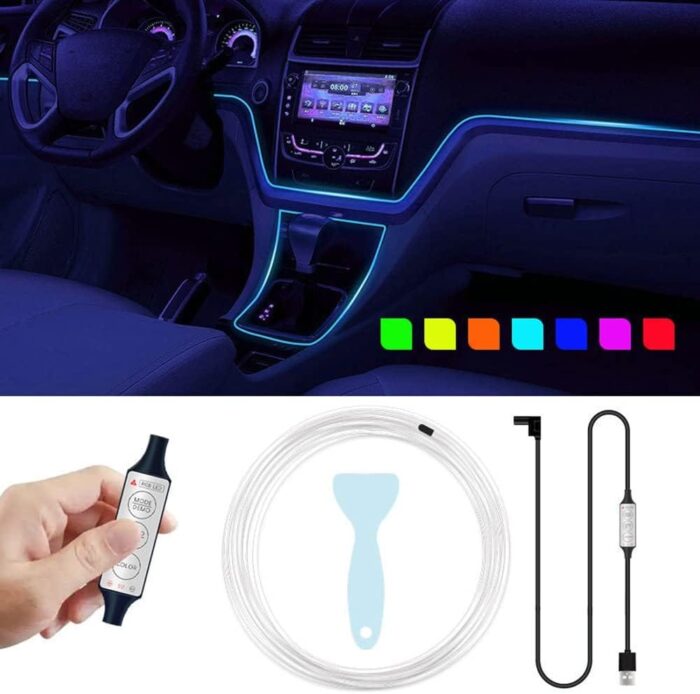Tira de luz ambiente multifuncional 7 colores RGB para coches