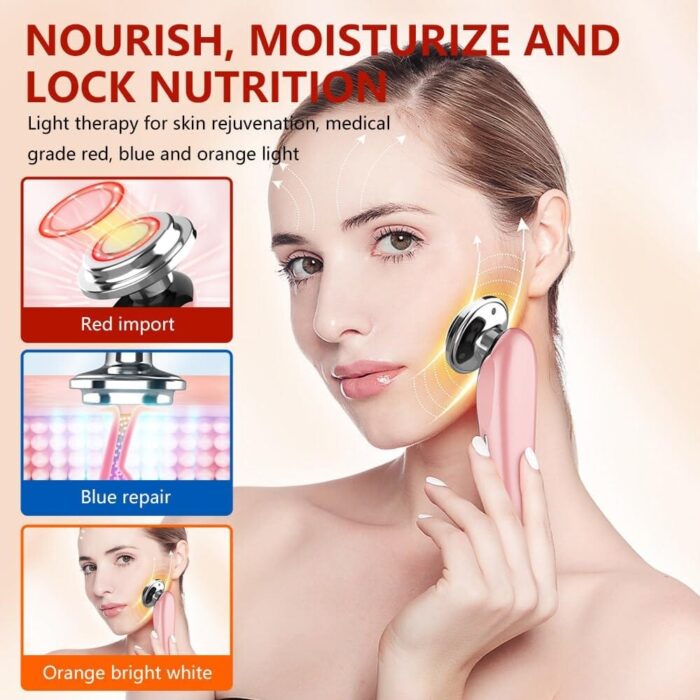 Masajeador facial con frío y calor antiarrugas rosa