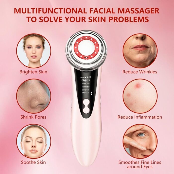 Masajeador facial con frío y calor antiarrugas rosa