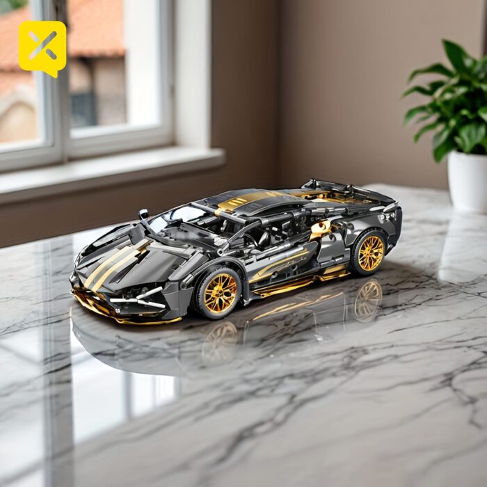 BRZXPROE Building Block Car - Sleek Black & Golden Sports Car Model, Easy-to-Assemble Mechanical Speed Vehicle, Perfect Gift for Birthdays, Christmas, Halloween, Thanksgiving & New Year
