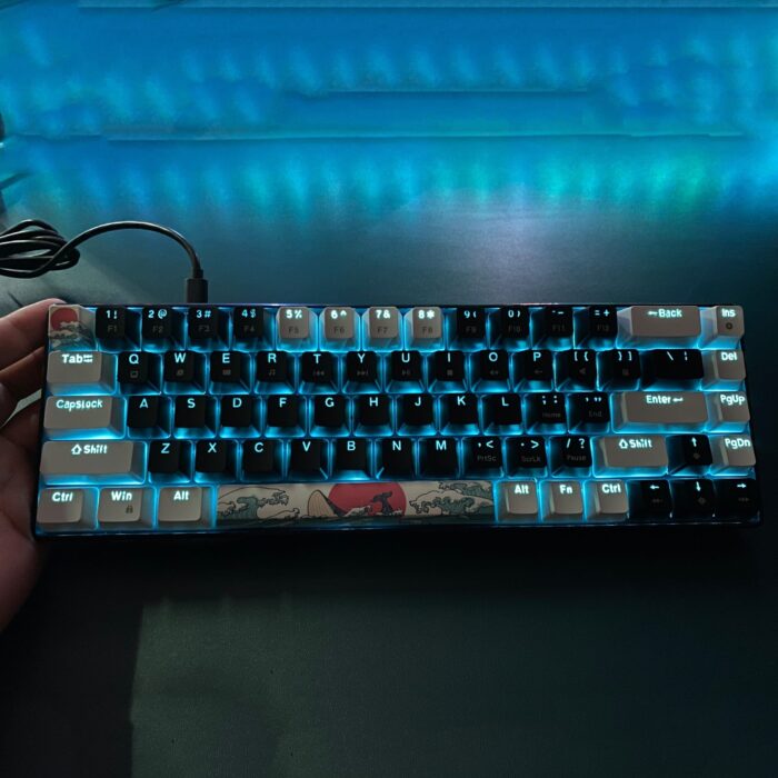 Teclado mecánico portátil para juegos retroiluminación LED azul hielo, compacto, 68 teclas, miniteclado con cable para oficina con interruptor azul, para Windows, portátil, PC y Mac.