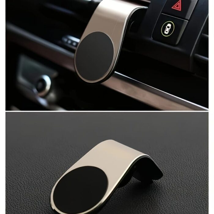 L-Shaped Universal Air Vent Metal Car Phone Mount, Aluminum Alloy, Magnetic, Rust Resistant, with Air Conditioner Outlet Mounting Type for Car