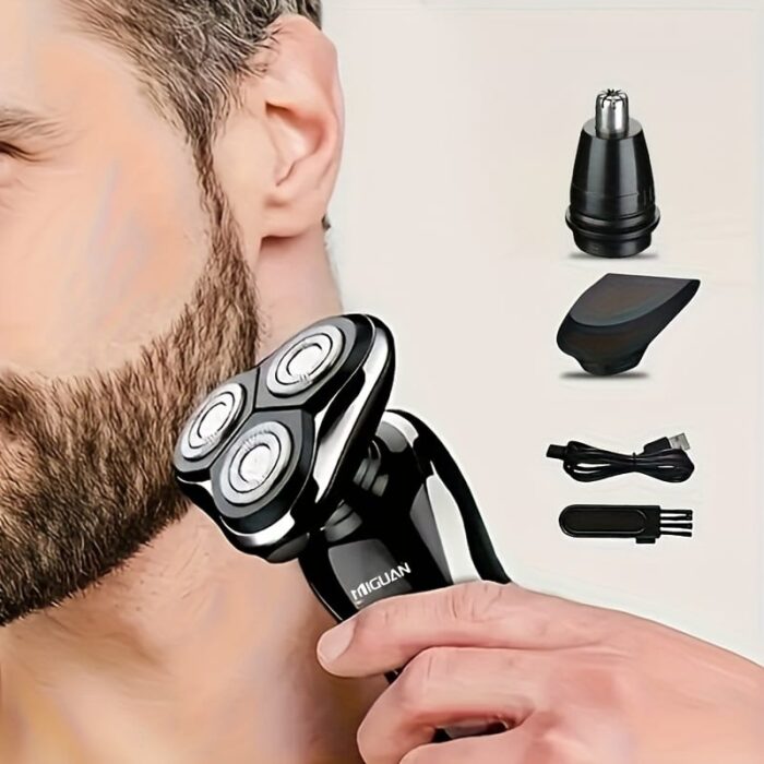 MIGUAN 3-in-1 Electric Razor for Men - USB Rechargeable, Portable Shaver with Nose Hair Trimmer & 3D Floating Blade, Digital Display