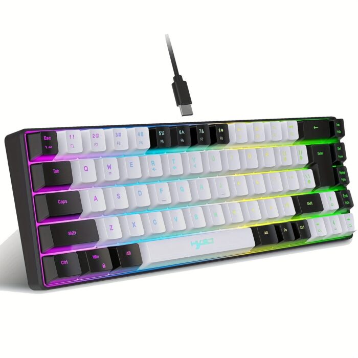HXSJ - Nuevo teclado Gamming con cable de película fina, separación de teclas USB-C, retroiluminación RGB de 68 teclas, adecuado para gaming profesional, oficina, blanco y negro