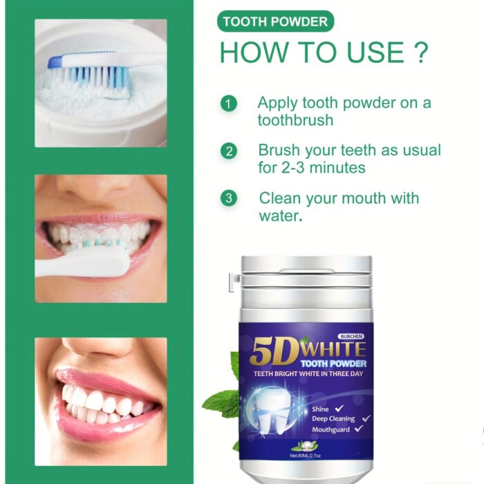 Polvo blanqueador de dientes, polvo limpiador dental, sabor a menta fresca