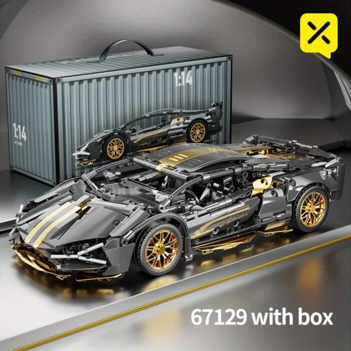 BRZXPROE Building Block Car - Sleek Black & Golden Sports Car Model, Easy-to-Assemble Mechanical Speed Vehicle, Perfect Gift for Birthdays, Christmas, Halloween, Thanksgiving & New Year