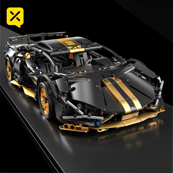BRZXPROE Building Block Car - Sleek Black & Golden Sports Car Model, Easy-to-Assemble Mechanical Speed Vehicle, Perfect Gift for Birthdays, Christmas, Halloween, Thanksgiving & New Year