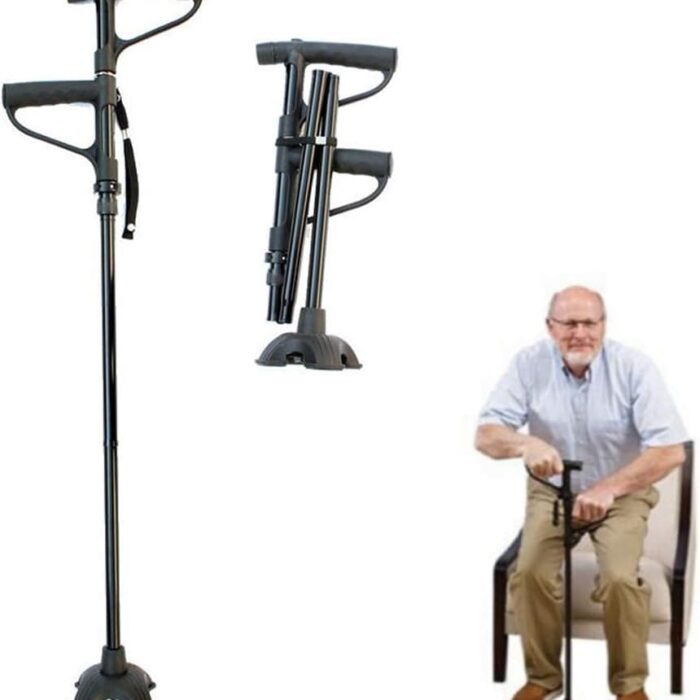 Bastón plegable de doble asa con linterna