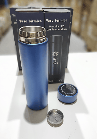 Termo frio y calor con pantalla azul