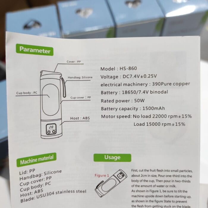 Licuadora de frutas de 450ml 8 cuchillas