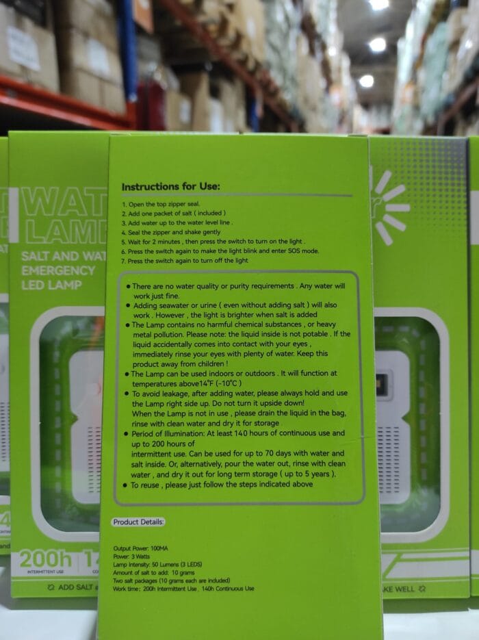 Lámpara LED portátil de agua salada