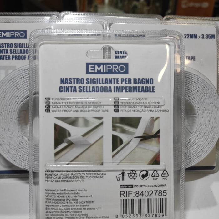 Cinta de sellado autoadhesiva para cocina y baño 22mmx3.35m