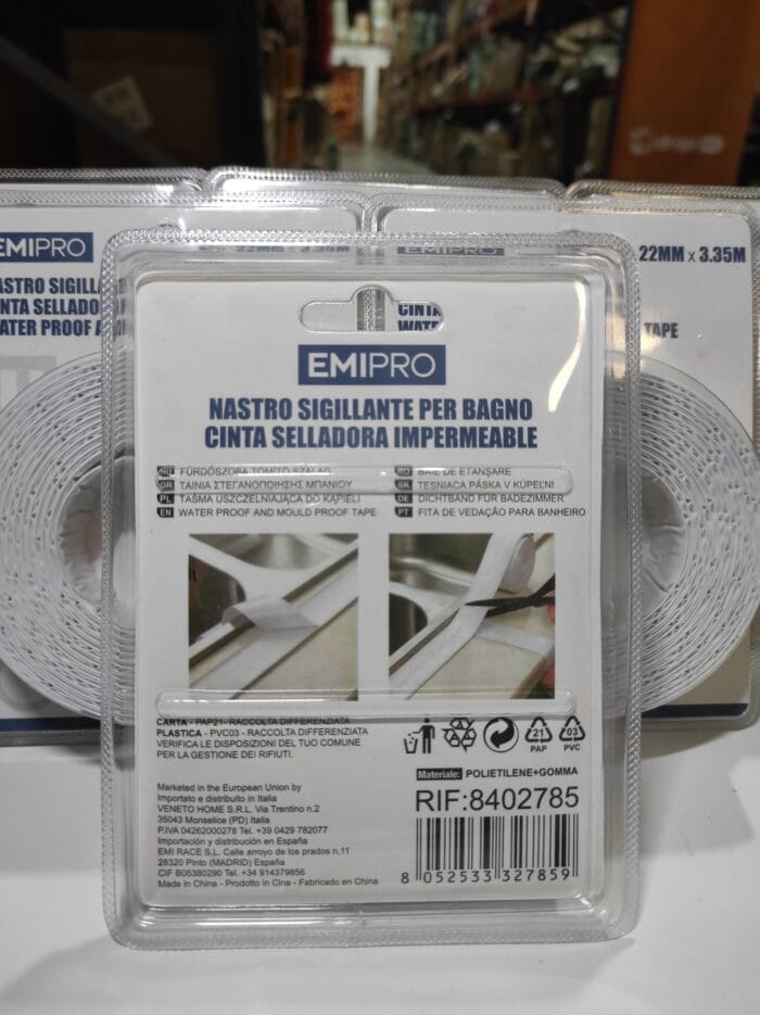 Cinta de sellado autoadhesiva para cocina y baño 22mmx3.35m