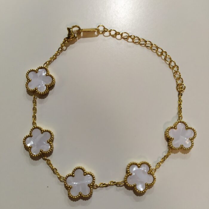 Pulsera trebol de cinco hojas blanco