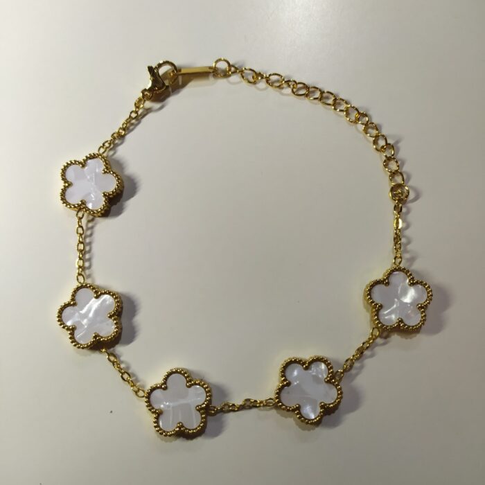 Pulsera trebol de cinco hojas blanco