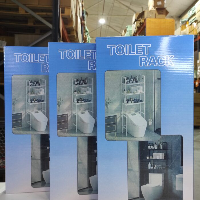 Estanteria de almacenamiento de metal sobre el inodoro