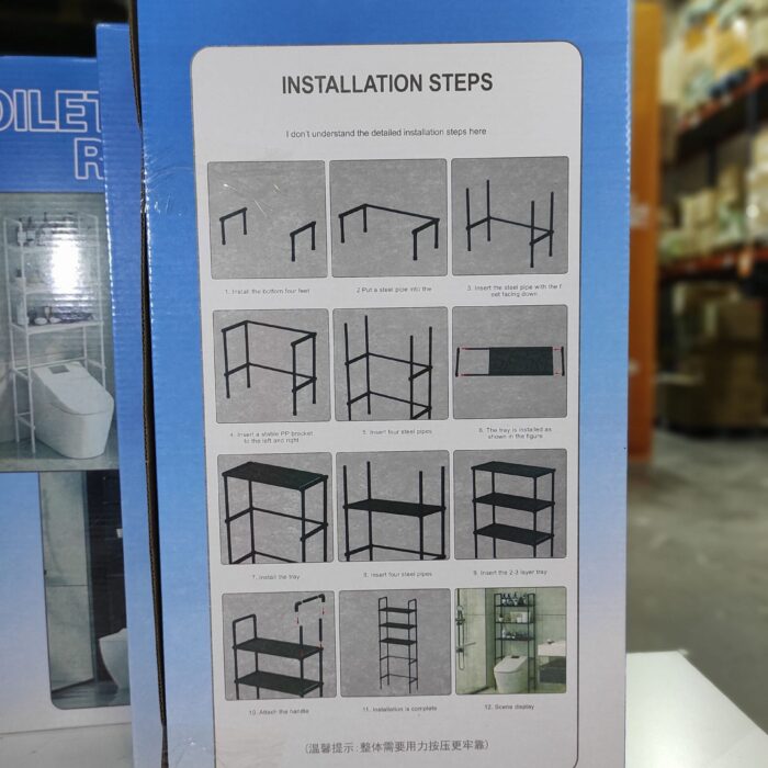 Estanteria de almacenamiento de metal sobre el inodoro
