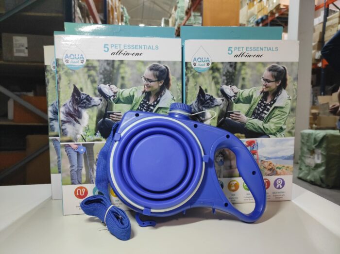 Correa retráctil para perros con cuenco plegable