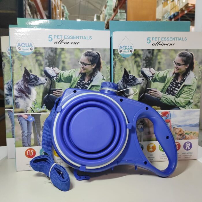 Correa retráctil para perros con cuenco plegable