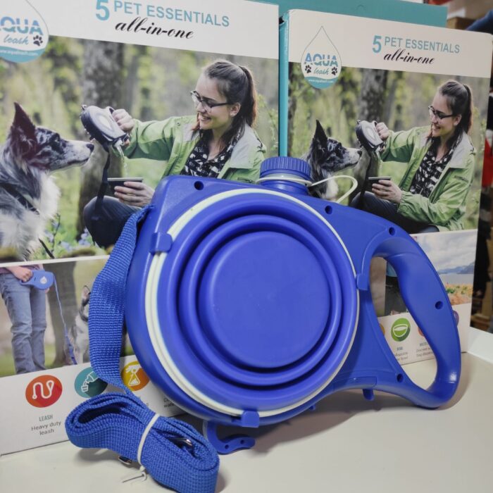 Correa retráctil para perros con cuenco plegable