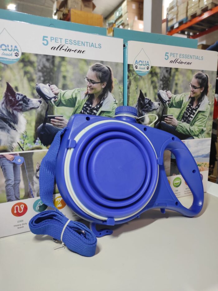 Correa retráctil para perros con cuenco plegable