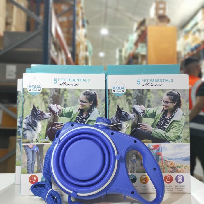 Correa retráctil para perros con cuenco plegable