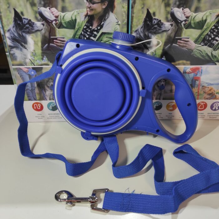 Correa retráctil para perros con cuenco plegable