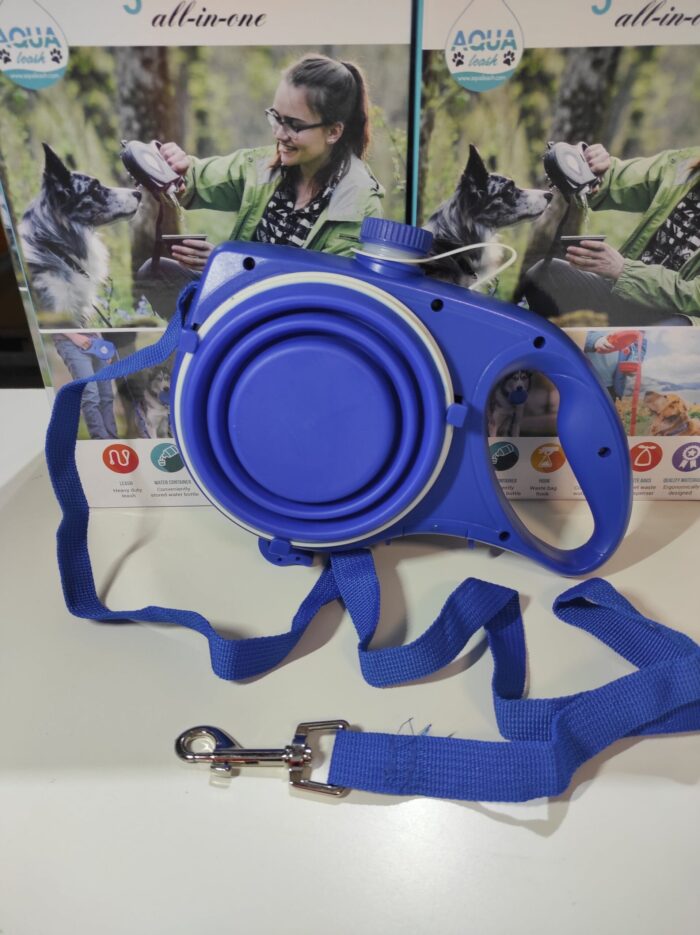 Correa retráctil para perros con cuenco plegable