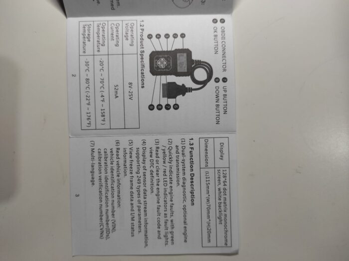 Instrumento de diagnóstico OBD para automóvil